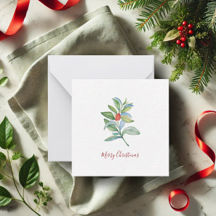 Botanisk jul akvarell i rött och grönt anteckningskort