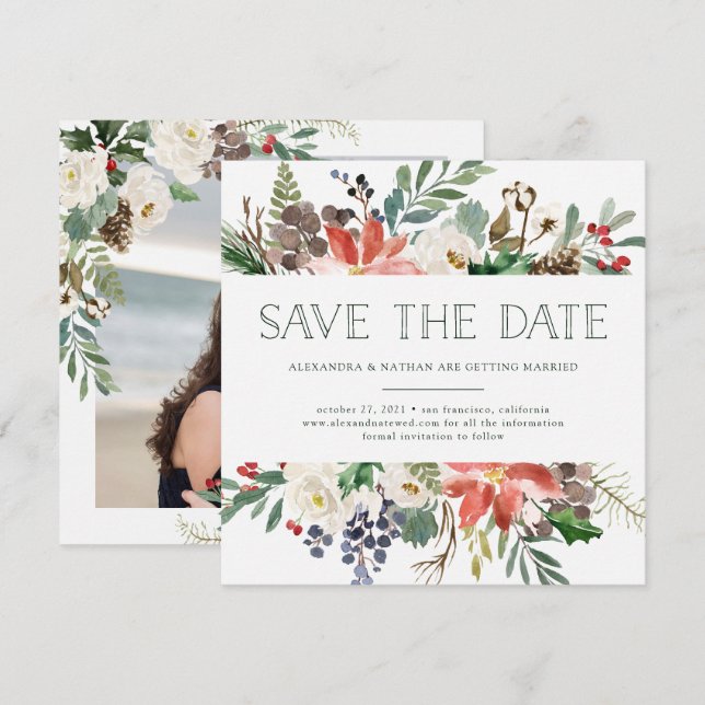 Botanisk jul | Högtidlig fotobild Spara datumet Inbjudningar (Fram/baksida)