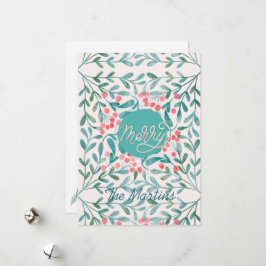 Botanisk jul i Röd och Grönt Handskriven Julkort