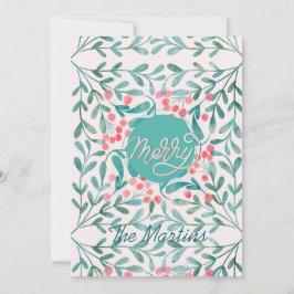 Botanisk jul i rött och grönt handlettererat julkort