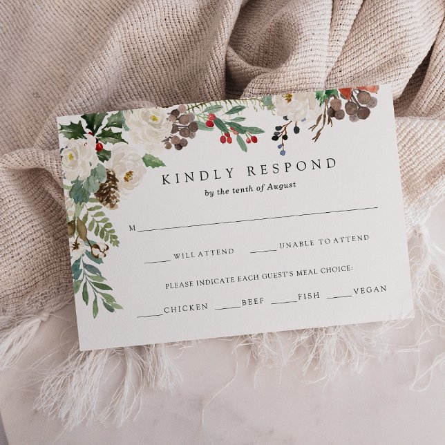 Botanisk jul | OSA av val av Helgdag Kort (A festive response card for your holiday wedding)