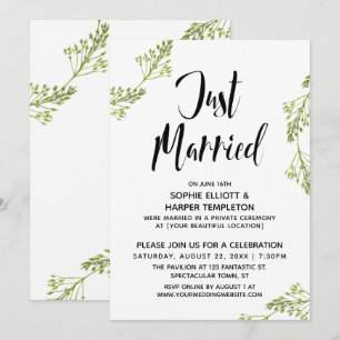 Botanisk Just Married Typografi Efter Bröllop Inbjudningar