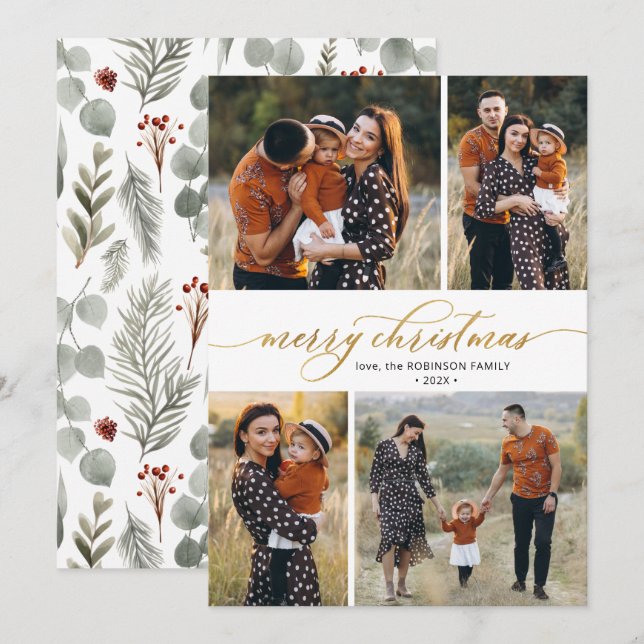 Botanisk kalligrafi 4 Multi Photo- jul Julkort (Fram/baksida)