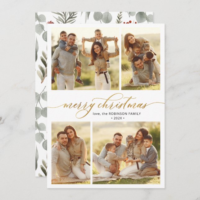 Botanisk kalligrafi 4 Multi Photo- jul Julkort (Fram/baksida)