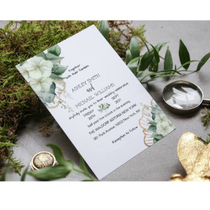 Botanisk kalligrafi Rustic Greenery Blommigt Guld Inbjudningar