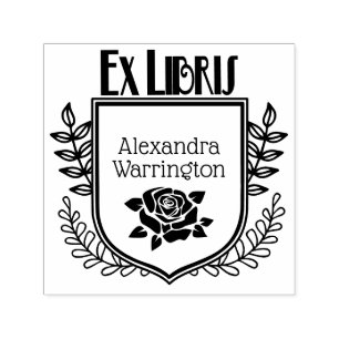 Botanisk Kammason Ros Ex Libris Boknamn Självfärgande Stämpel