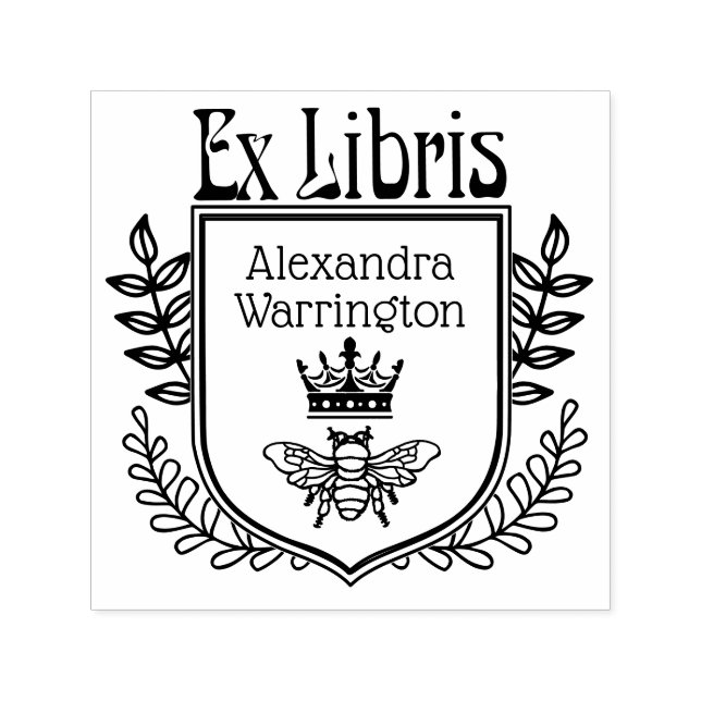 Botanisk Kammé Bin med Krona Ex Libris Boknamn Självfärgande Stämpel (Design)