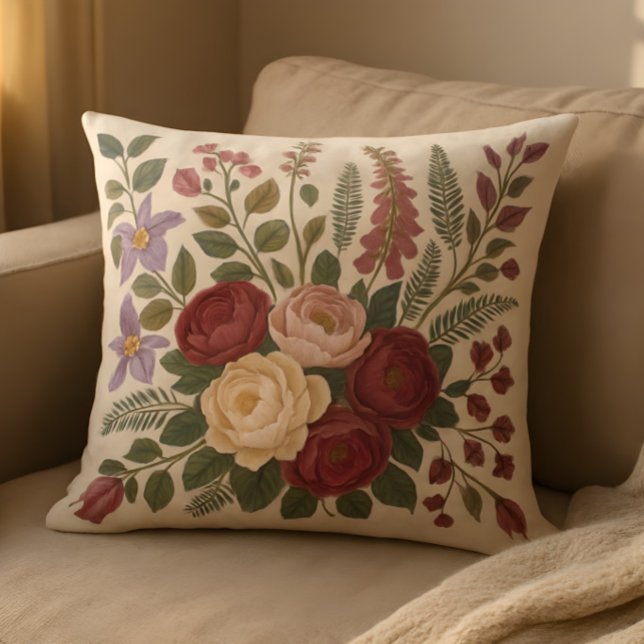 Botanisk Kastkudde – Vintage Blommotiv Kudde (Skapare uppladdad)