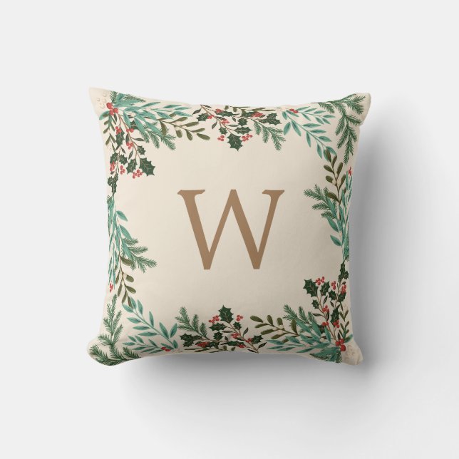 Botanisk Klassisk Monogram Jul Helgdag Kudde (Framsida)