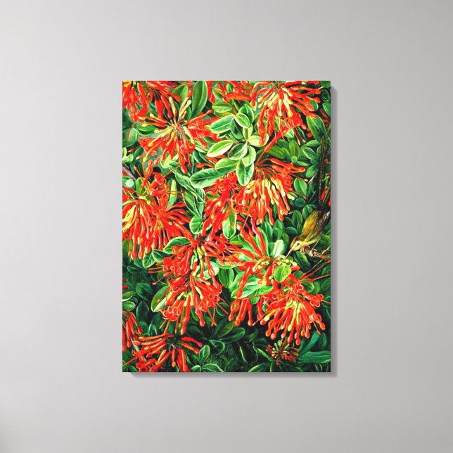 Botanisk konst: Burning Bush och Emu Wren of Chile Canvastryck (Framsida)