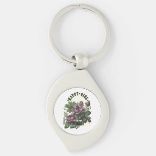 Botanisk konst med citat. swirl silverfärgad nyckelring