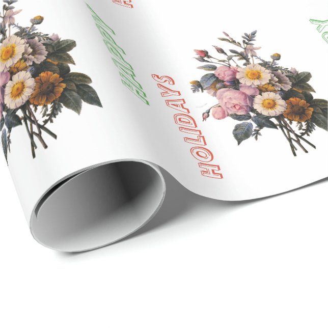 botanisk konst rosa ros, tusenskönor blommor semes presentpapper (Rullad Hörn)