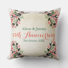 Botanisk korall för vattenfärgbröllopsdag kudde