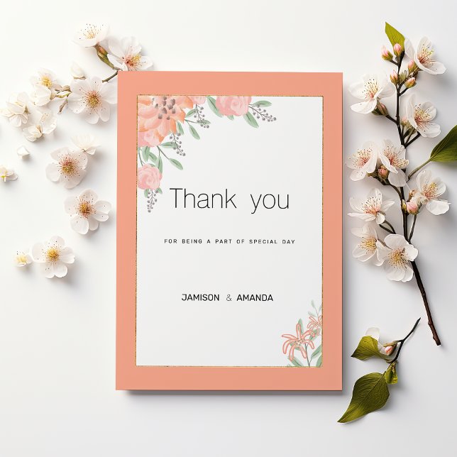 Botanisk korallmint guld vårblomma Tack Inbjudningar (Botanical coral mint gold spring floral Thank You)