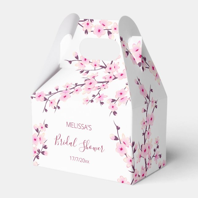Botanisk körsbärsblom rosa vit bröllopsdusch presentaskar (Framsidan Sidan)