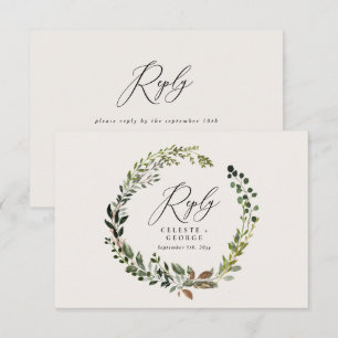Botanisk krans elegant svar RSVP-kort för bröllop Anteckningskort