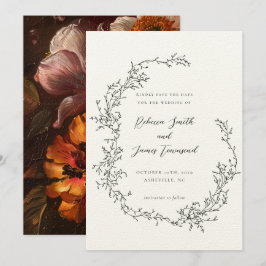 Botanisk krans fin konst målning oliv bröllop spara datumet