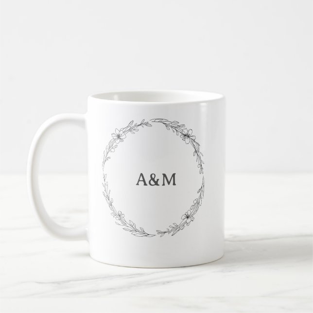 Botanisk Krans Fin Linje Konst Bröllopspar Mugge Kaffemugg (Vänster)