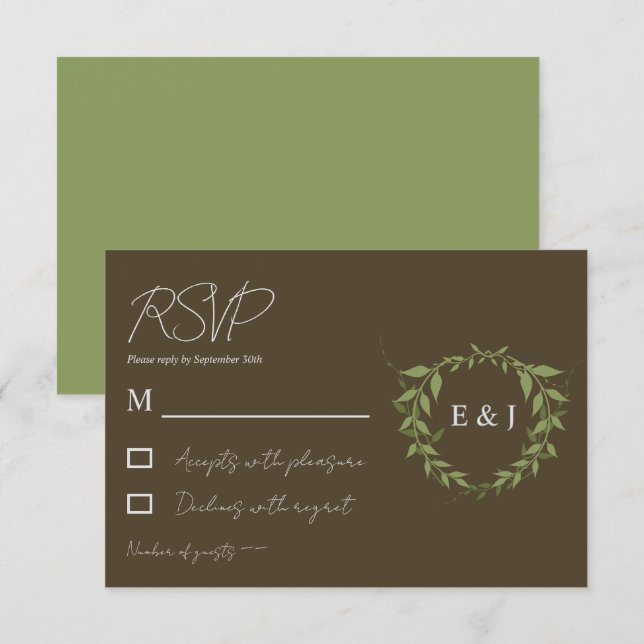 Botanisk krans jordton bröllop OSA kort (Fram/baksida)