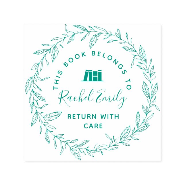 botanisk krans, personlig bibliotek bok frimärke självfärgande stämpel (Design)