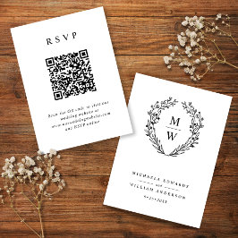 Botanisk kransmonogram bröllop RSVP QR-kod Tilläggskort