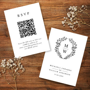 Botanisk kransmonogram bröllop RSVP QR-kod Tilläggskort