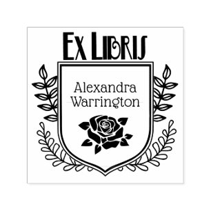 Botanisk Krön Ros Ex Libris Boknamn Självfärgande Stämpel