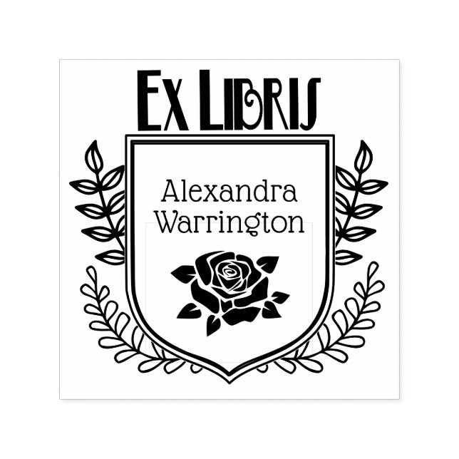 Botanisk Krön Ros Ex Libris Boknamn Självfärgande Stämpel (Design)