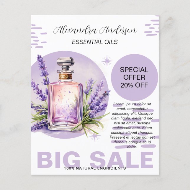 Botanisk Lavendel Essential Olja Akvarell Promo Flygblad (Framsidan)
