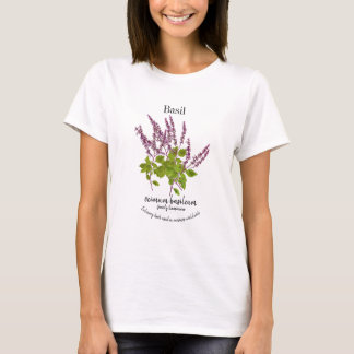 Botanisk lila basilika ört ritad text t shirt