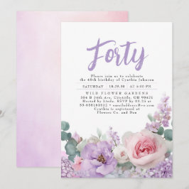 Botanisk Lila Rosa Blommigt Boho Födelsedagsfest Inbjudningar