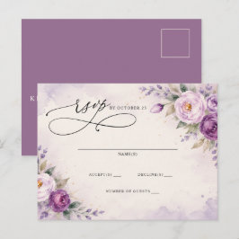 Botanisk lila violett blomsterbröllop RSVP Vykort