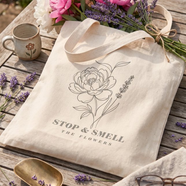 Botanisk linjekonst Totebag 2026 | Zazzle Tygkasse (Skapare uppladdad)