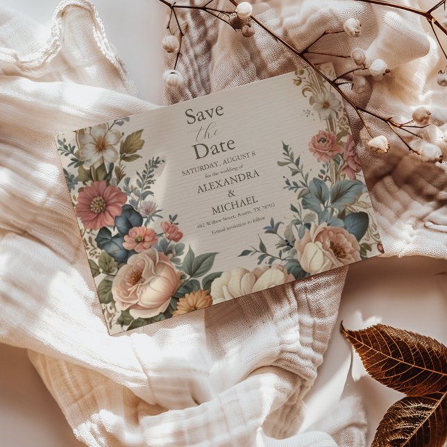 Botanisk Lycka Vilda Blommor Art Nouveau Bröllop Spara Datumet (Skapare uppladdad)