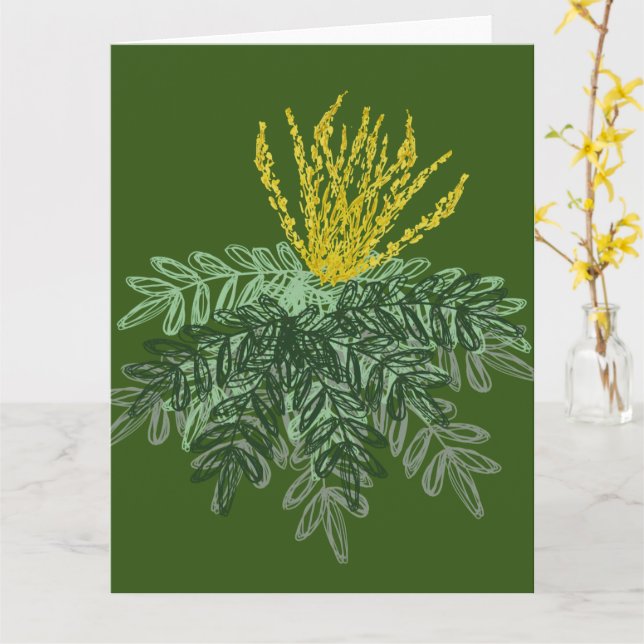 Botanisk Mahonia-buske Handritad  Grön Kort (Gul blomma)