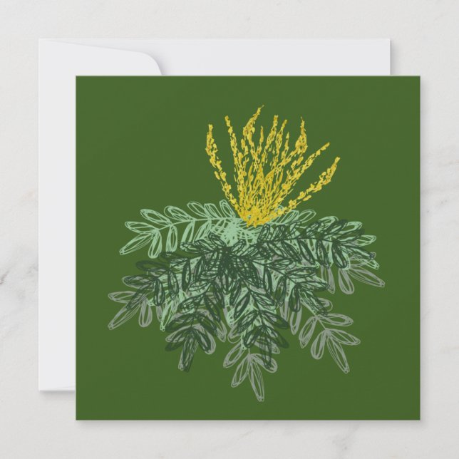 Botanisk Mahonia Buske Handritad  Grön Kort (Framsida)