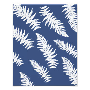 Botanisk målning av Indigo Fern White Plant Fototryck