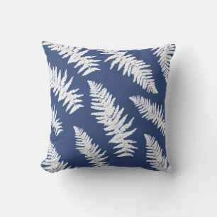 Botanisk målning av Indigo Fern White Plant Kudde