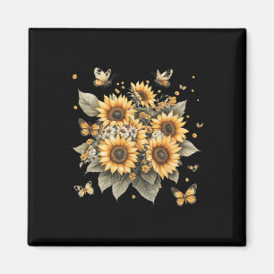 Botanisk målning av solros Bouquet Magnet