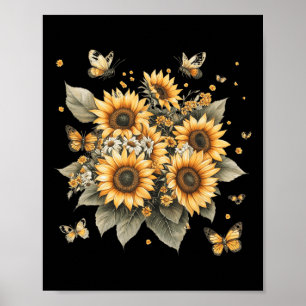 Botanisk målning av solros Bouquet Poster