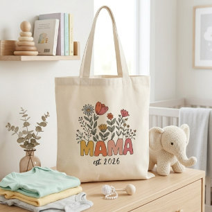 Botanisk Mamma Est År Retro Blommig Bokstavsstil Tygkasse