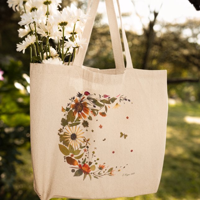 Botanisk mån Totebag l Pressad blomkonst Jumbo Tygkasse (Skapare uppladdad)