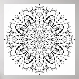 Botanisk Mandala i Burstdesign med kronbladskransd Poster