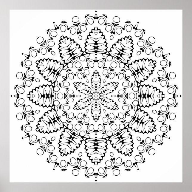 Botanisk Mandala i Burstdesign med kronbladskransd Poster (Framsidan)