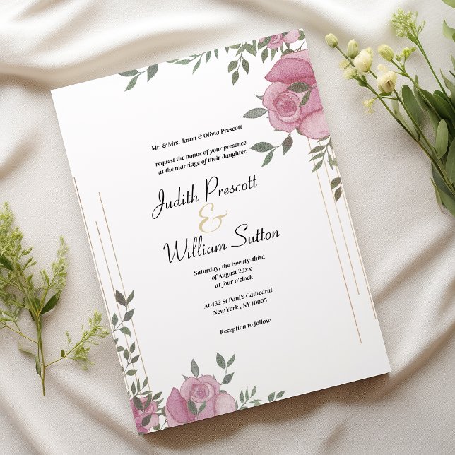 Botanisk mint rosa vit romantisk blomsterbröllop  inbjudningar (Botanic mint pink white romantic floral wedding)