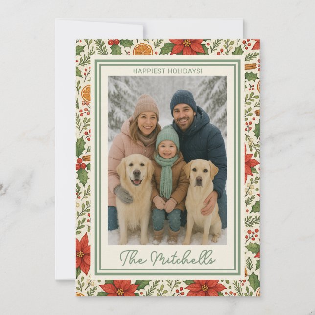 Botanisk Mistel Klassiskt Blommigt Konsttrycksmöns Julkort (Framsida)