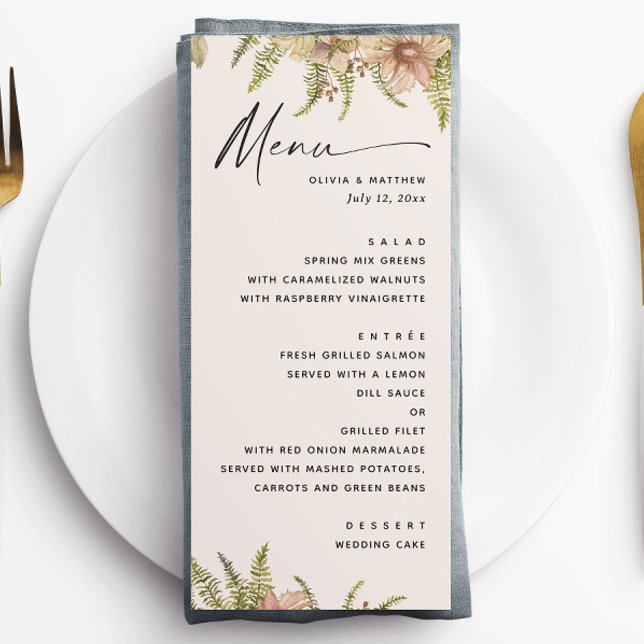Botanisk Mjuk Varm Taupe Bröllop | Fern Greenery Meny (Skapare uppladdad)