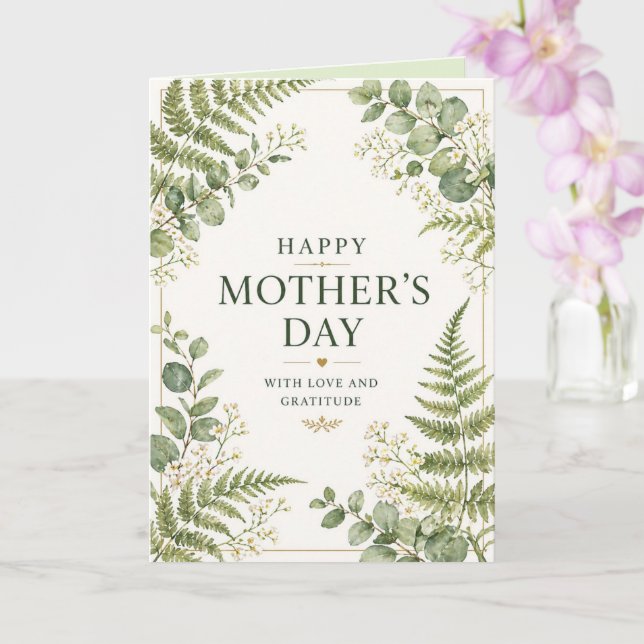 Botanisk mors dag med ormbunkar och eukalyptus kort (Orkide)