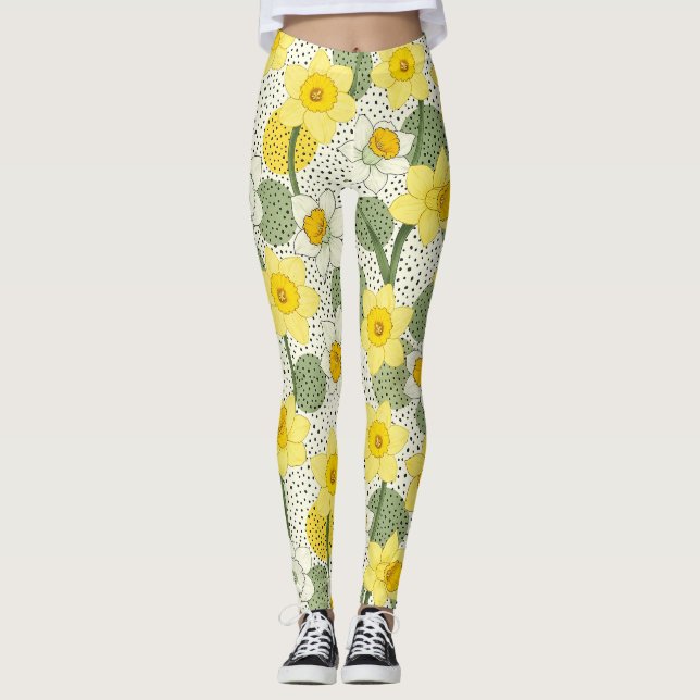 Botanisk Narciss Floral Geometrisk Mönster (3) Leggings (Framsida)
