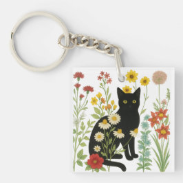 Botanisk natur – svart katt i vildblomsterträdgård